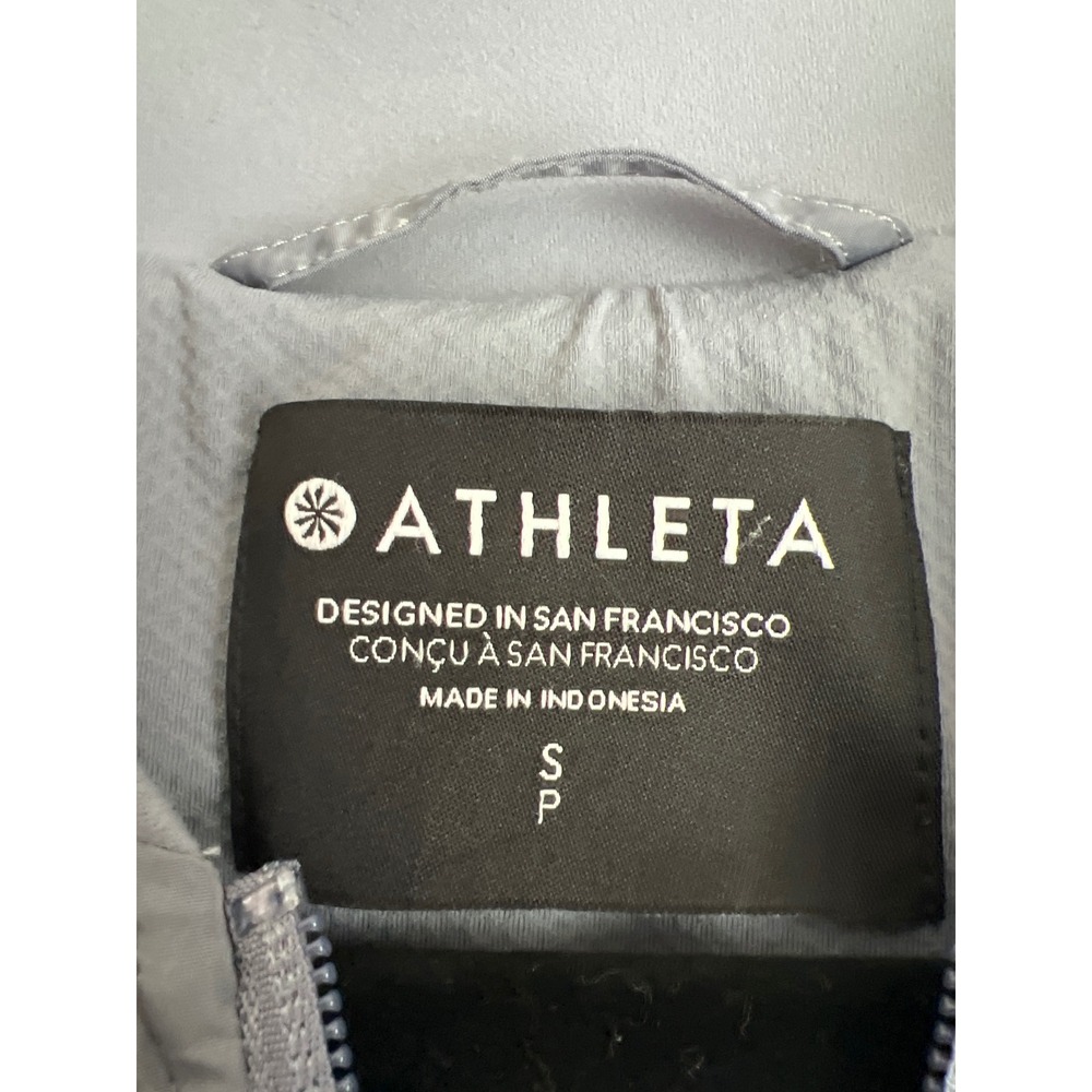 Athleta Women's Wayfarer Grey Ruched Sleeve Layered Full Zip Bomber Jacket Small - Picture 2 of 8